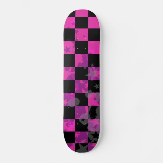Roze Checker Sterren Meisjes Skateboard Deck (Voorkant)