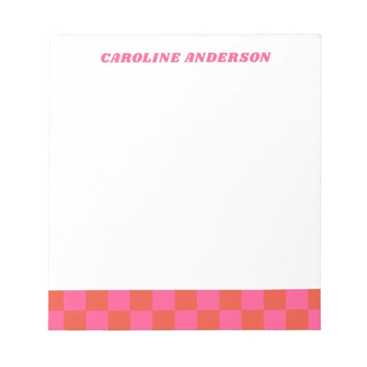 Roze Checkerboard Checkered Pattern Gepersonalisee Notitieblok (Voorkant)