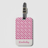 Roze Checkers & Harten Bagagelabel (Voorkant (verticaal))