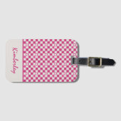 Roze Checkers & Harten Bagagelabel (Voorkant (horizontaal))