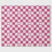 Roze Checkers & Harten Cadeaupapier (Vlak)