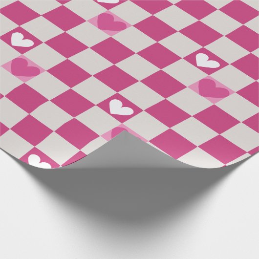 Roze Checkers & Harten Cadeaupapier (Hoek)