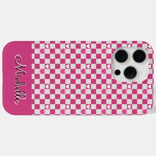Roze Checkers & Harten Case-Mate iPhone Case (Achterkant (horizontaal))