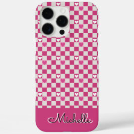 Roze Checkers & Harten iPhone 16 Pro Max Hoesje