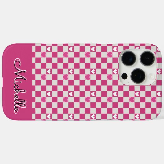 Roze Checkers & Harten Case-Mate iPhone Case (Achterkant (horizontaal))