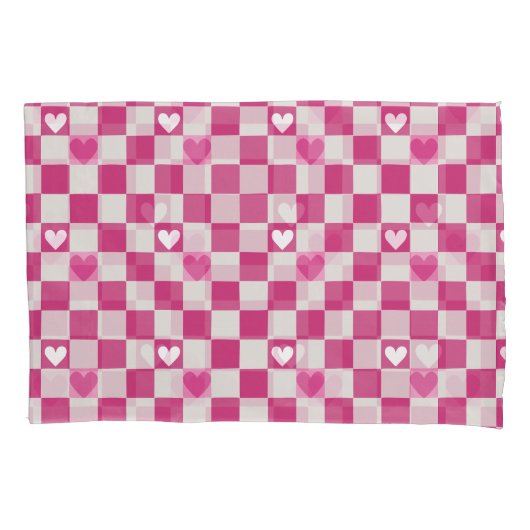 Roze Checkers & Harten Kussensloop (Voorkant)