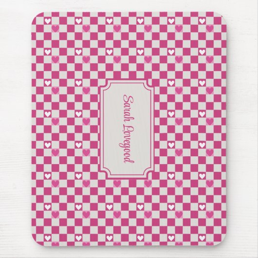 Roze Checkers & Harten Muismat (Voorkant)