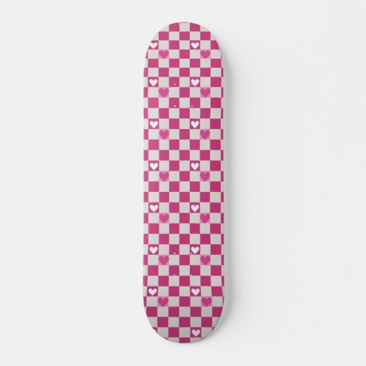 Roze Checkers & Harten Persoonlijk Skateboard (Voorkant)