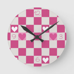 Roze Checkers & Harten Ronde Klok