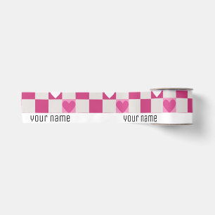 Roze Checkers & Harten Satijnen Lint
