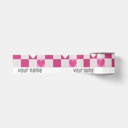 Roze Checkers & Harten Satijnen Lint (Voorkant)