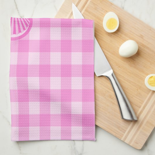 Roze Checkers met Zee Shell- Theedoek (Quarter Fold)