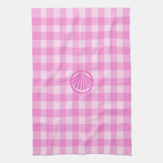 Roze Checkers met Zee Shell- Theedoek (Verticaal)