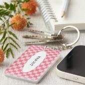 Roze Checks Aangepast Sleutelhanger (Voorkant Rechts)