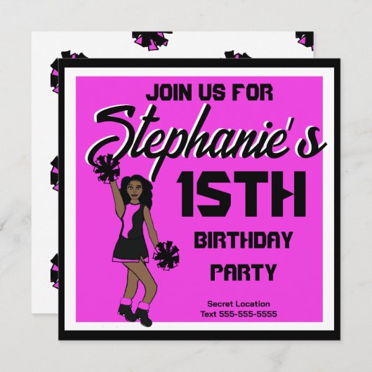 Roze Cheer #1 uitnodiging (Voorkant / Achterkant)