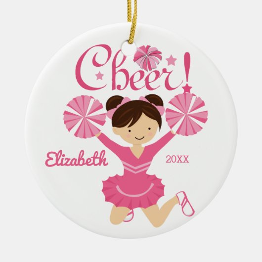 Roze Cheer Donker Haar Cheerleader Ornament (Voorkant)