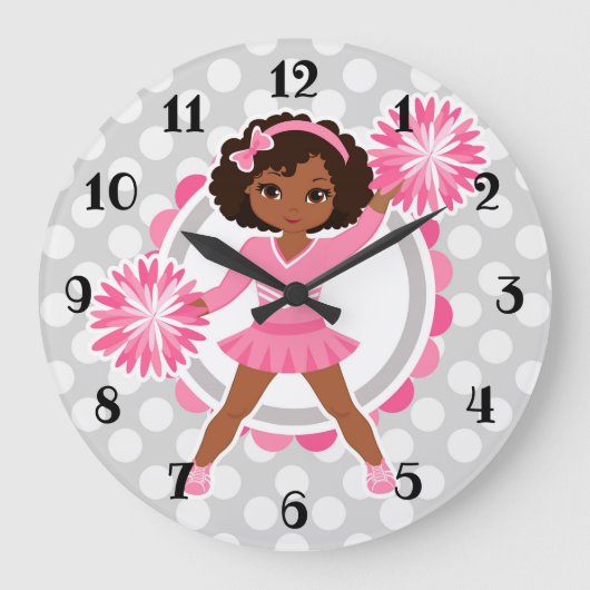 Roze Cheerleader African American - Cute Cheer Grote Klok (Voorkant)