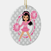Roze Cheerleader Black Hair - Cute Cheer Keramisch Ornament (Rechts)