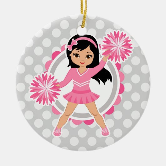 Roze Cheerleader Black Hair - Cute Cheer Keramisch Ornament (Voorkant)