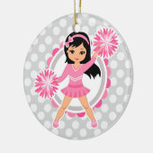 Roze Cheerleader Black Hair - Cute Cheer Keramisch Ornament (Links)