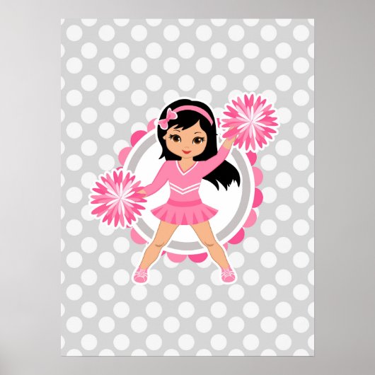 Roze Cheerleader Black Hair - Cute Cheer Poster (Voorkant)