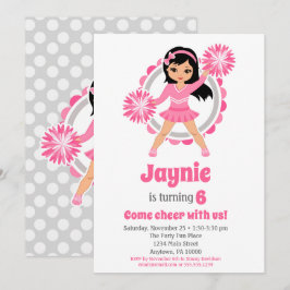Roze Cheerleader Black Hair Girls Cheer Birthday Kaart