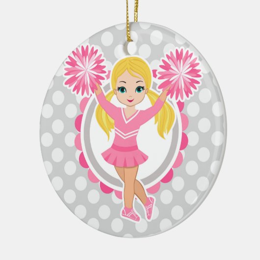 Roze Cheerleader Blonde - Cute Cheer Keramisch Ornament (Links)