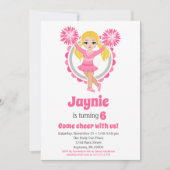 Roze Cheerleader - Blonde Girls Cheer Birthday Kaart (Voorkant)