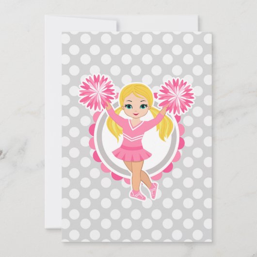 Roze Cheerleader - Blonde Girls Cheer Birthday Kaart (Achterkant)
