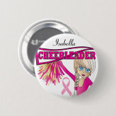 Roze Cheerleader Breast Cancer Support Button (Voorkant /achterkant)
