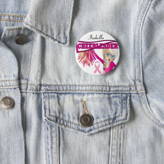 Roze Cheerleader Breast Cancer Support Button (In situ)