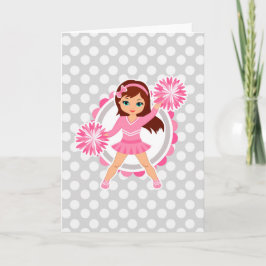 Roze Cheerleader Brunette - Cute Cheer Kaart
