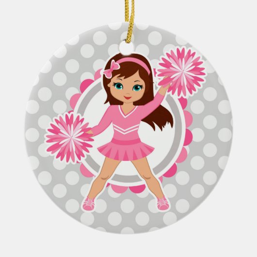 Roze Cheerleader Brunette - Cute Cheer Keramisch Ornament (Voorkant)