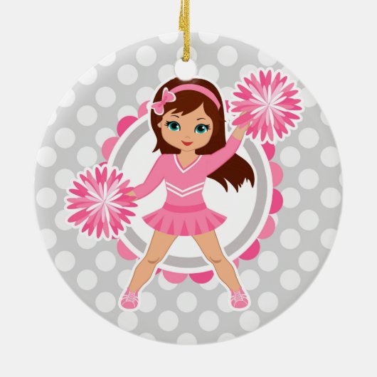 Roze Cheerleader Brunette - Cute Cheer Keramisch Ornament (Achterkant)