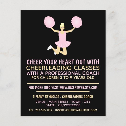 Roze Cheerleader, Cheerleading Classes Adverteren Flyer (Voorkant)