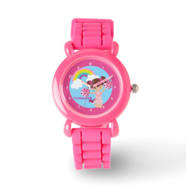 Roze Cheerleader Cute Custom Cheerleading Kinderen Horloge (Voorkant)