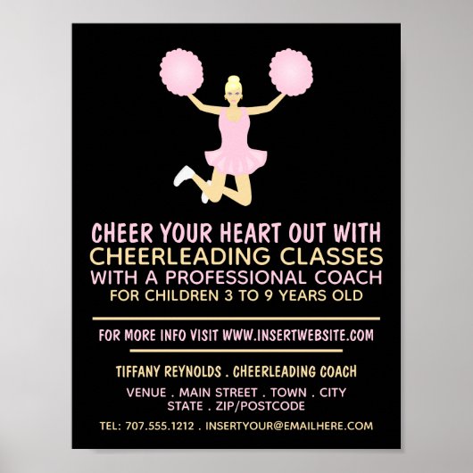 Roze Cheerleader, reclame voor Cheerleading lessen Poster (Voorkant)