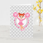 Roze Cheerleader Redhead - Cute Cheer Kaart (Gele Bloem)