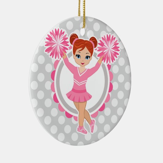 Roze Cheerleader Redhead - Cute Cheer Keramisch Ornament (Rechts)