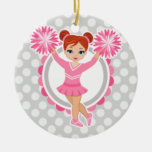 Roze Cheerleader Redhead - Cute Cheer Keramisch Ornament (Voorkant)