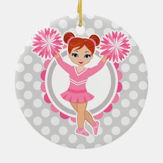 Roze Cheerleader Redhead - Cute Cheer Keramisch Ornament (Achterkant)