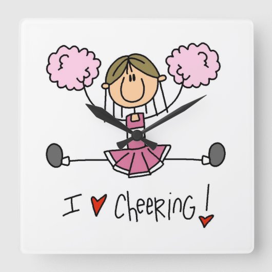 Roze Cheerleader Vierkante Klok (Voorkant)