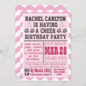Roze Cheerleading Birthday Party Invitation Kaart (Voorkant / Achterkant)