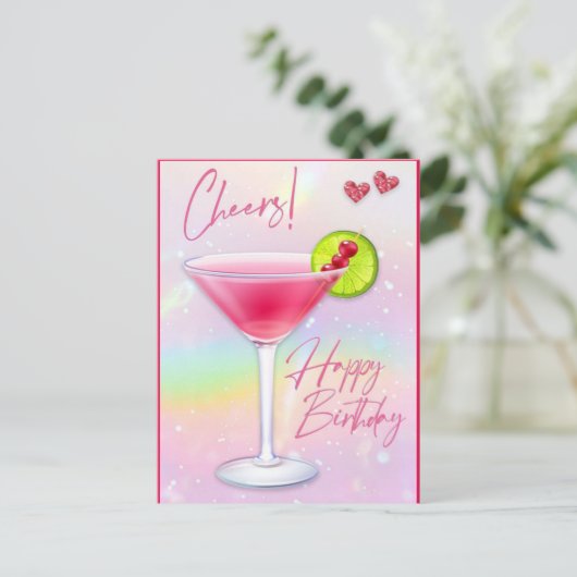 Roze Cheers Gefeliciteerd Verjaardagskaart Briefkaart (Staand voorkant)
