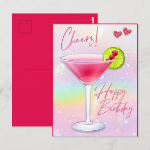 Roze Cheers Verjaardagsgroet Postkaart