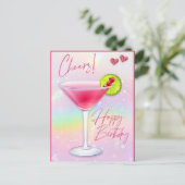 Roze Cheers Verjaardagsgroet Postkaart (Staand voorkant)