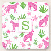 Roze cheeta monogram witte preppy bier onderzetter (Voorkant)