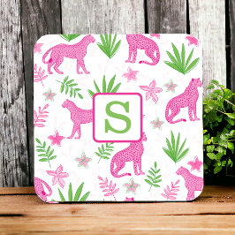 Roze cheeta monogram witte preppy bier onderzetter