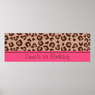 Roze Cheetah Birthday Banner Poster