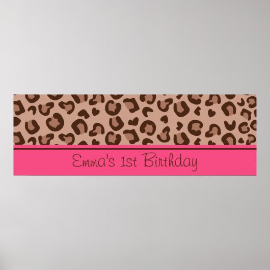 Roze Cheetah Birthday Banner Poster (Voorkant)